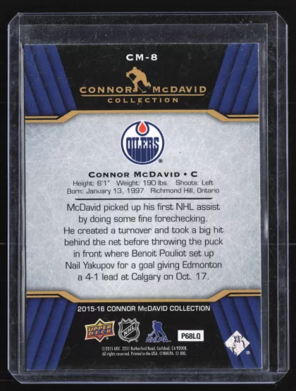 2015 2015-16 Upper Deck Connor McDavid Collection Connor McDavid Hockey card — Back thumbnail