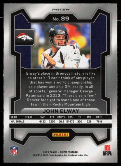 2023 2023 Panini Prizm John Elway Football card — Back thumbnail