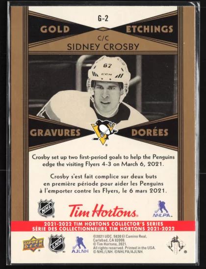 2021 2021-22 Upper Deck Tim Hortons Sidney Crosby Hockey card — Back thumbnail