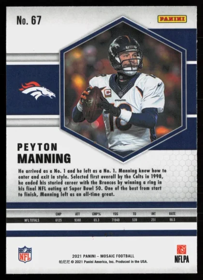 2021 2021 Panini Mosaic Peyton Manning Football card — Back thumbnail