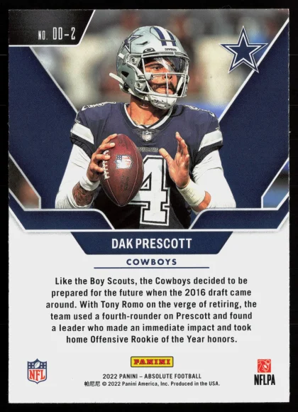 2022 2022 Panini Absolute Dak Prescott Football card — Back thumbnail