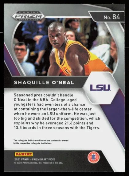 2021 2021 Panini Prizm Draft Picks Shaquille O'Neal Basketball card — Back thumbnail