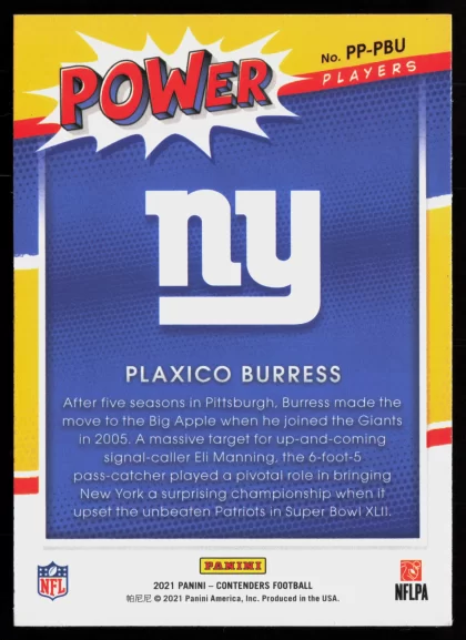 2021 2021 Panini Contenders Plaxico Burress Football card — Back thumbnail