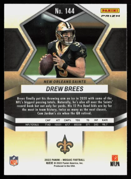 2022 2022 Panini Mosaic Drew Brees Football card — Back thumbnail
