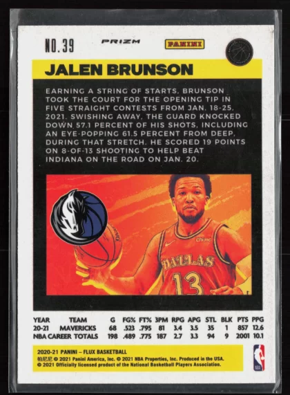 2020 2020-21 Panini Flux Jalen Brunson Basketball card — Back thumbnail