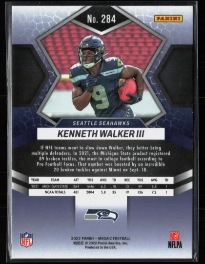 2022 2022 Panini Mosaic Kenneth Walker III Football card — Back thumbnail