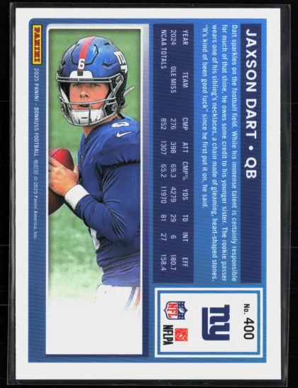 2025 2025 Donruss Optic Jaxson Dart Football card — Back thumbnail