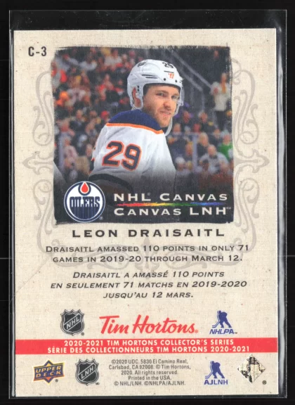 2020 2020-21 Upper Deck Tim Hortons Leon Draisaitl Hockey card — Back thumbnail