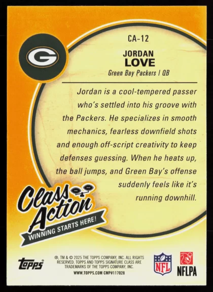 2025 2025 Topps Signature Class Jordan Love Football card — Back thumbnail