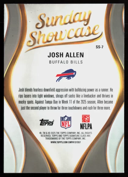 2025 2025 Topps Signature Class Josh Allen Football card — Back thumbnail