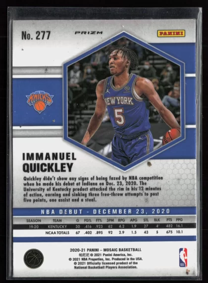 2020 2020-21 Panini Mosaic Immanuel Quickley Basketball card — Back thumbnail