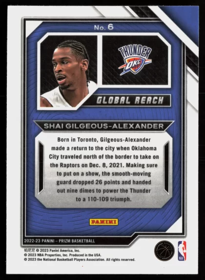 2022 2022-23 Panini Prizm Shai Gilgeous-Alexander Basketball card — Back thumbnail