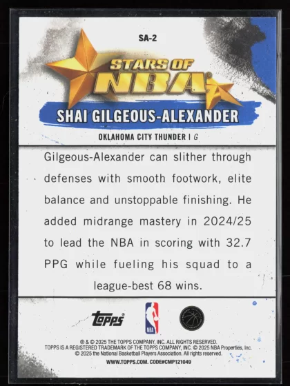 2025 2025-26 Topps Shai Gilgeous-Alexander Basketball card — Back thumbnail