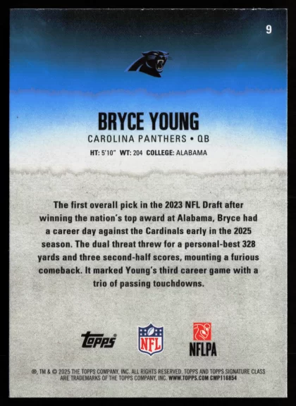 2025 2025 Topps Signature Class Bryce Young Football card — Back thumbnail