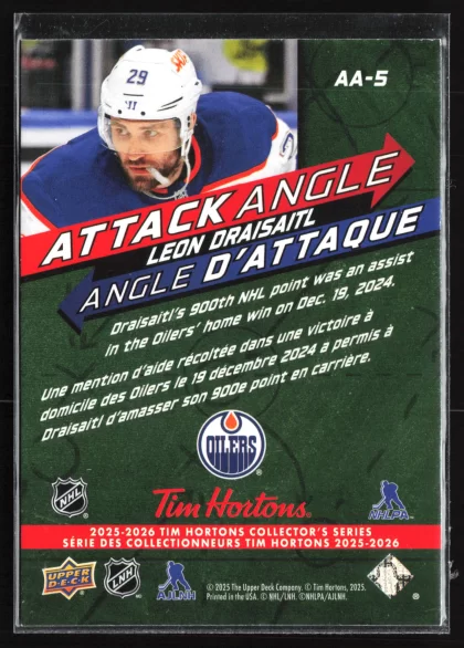 2025 2025-26 Upper Deck Tim Hortons Leon Draisaitl Hockey card — Back thumbnail