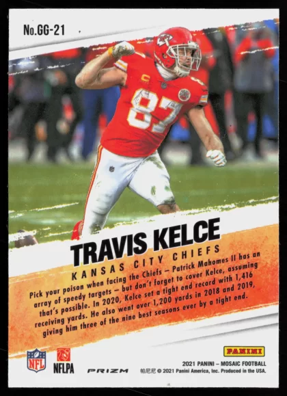 2021 2021 Panini Mosaic Travis Kelce Football card — Back thumbnail