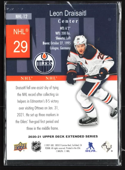 2020 2020-21 Upper Deck Leon Draisaitl Hockey card — Back thumbnail