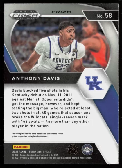2021 2021 Panini Prizm Draft Picks Anthony Davis Basketball card — Back thumbnail