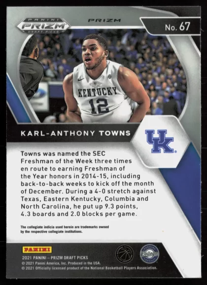2021 2021 Panini Prizm Draft Picks Karl-Anthony Towns Basketball card — Back thumbnail