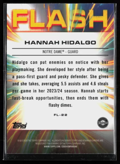 2024 2024-25 Bowman University Chrome Hannah Hidalgo Basketball card — Back thumbnail