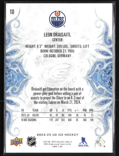 2024 2024-25 Upper Deck Ice Leon Draisaitl Hockey card — Back thumbnail