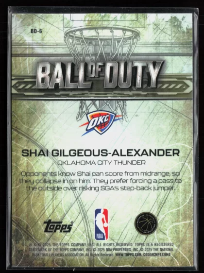 2025 2025-26 Topps Chrome Shai Gilgeous-Alexander Basketball card — Back thumbnail