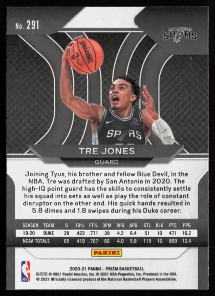 2020 2020-21 Panini Prizm Tre Jones Basketball card — Back thumbnail