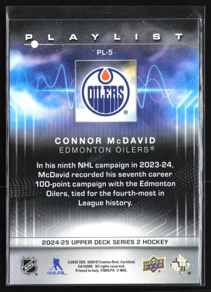 2024 2024-25 Upper Deck Connor McDavid Hockey card — Back thumbnail