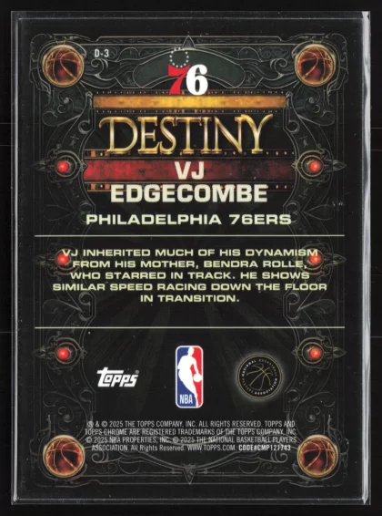 2025 2025-26 Topps Chrome VJ Edgecombe Basketball card — Back thumbnail