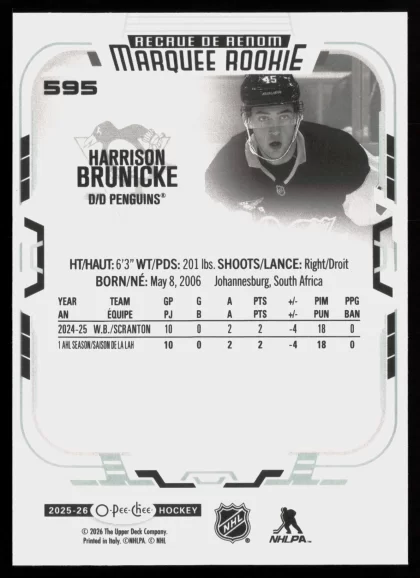 2025 2025-26 O-Pee-Chee Harrison Brunicke Hockey card — Back thumbnail
