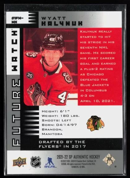 2021 2021-22 SP Authentic Wyatt Kalynuk Hockey card — Back thumbnail