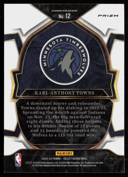 2022 2022-23 Panini Select Karl-Anthony Towns Basketball card — Back thumbnail
