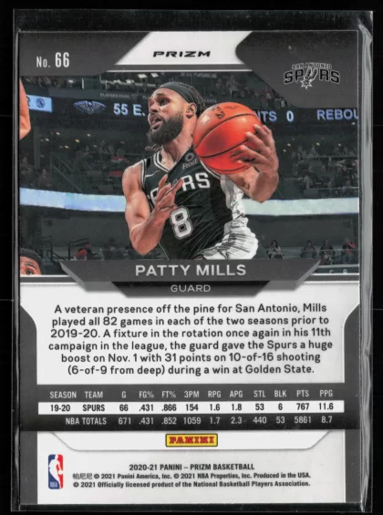 2020 2020-21 Panini Prizm Patty Mills Basketball card — Back thumbnail