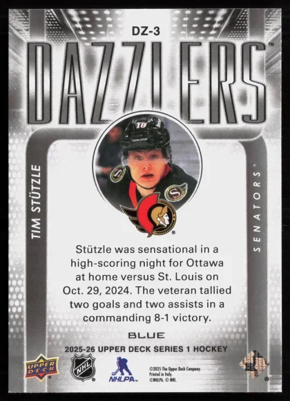 2025 2025-26 Upper Deck Tim Stutzle Hockey card — Back thumbnail