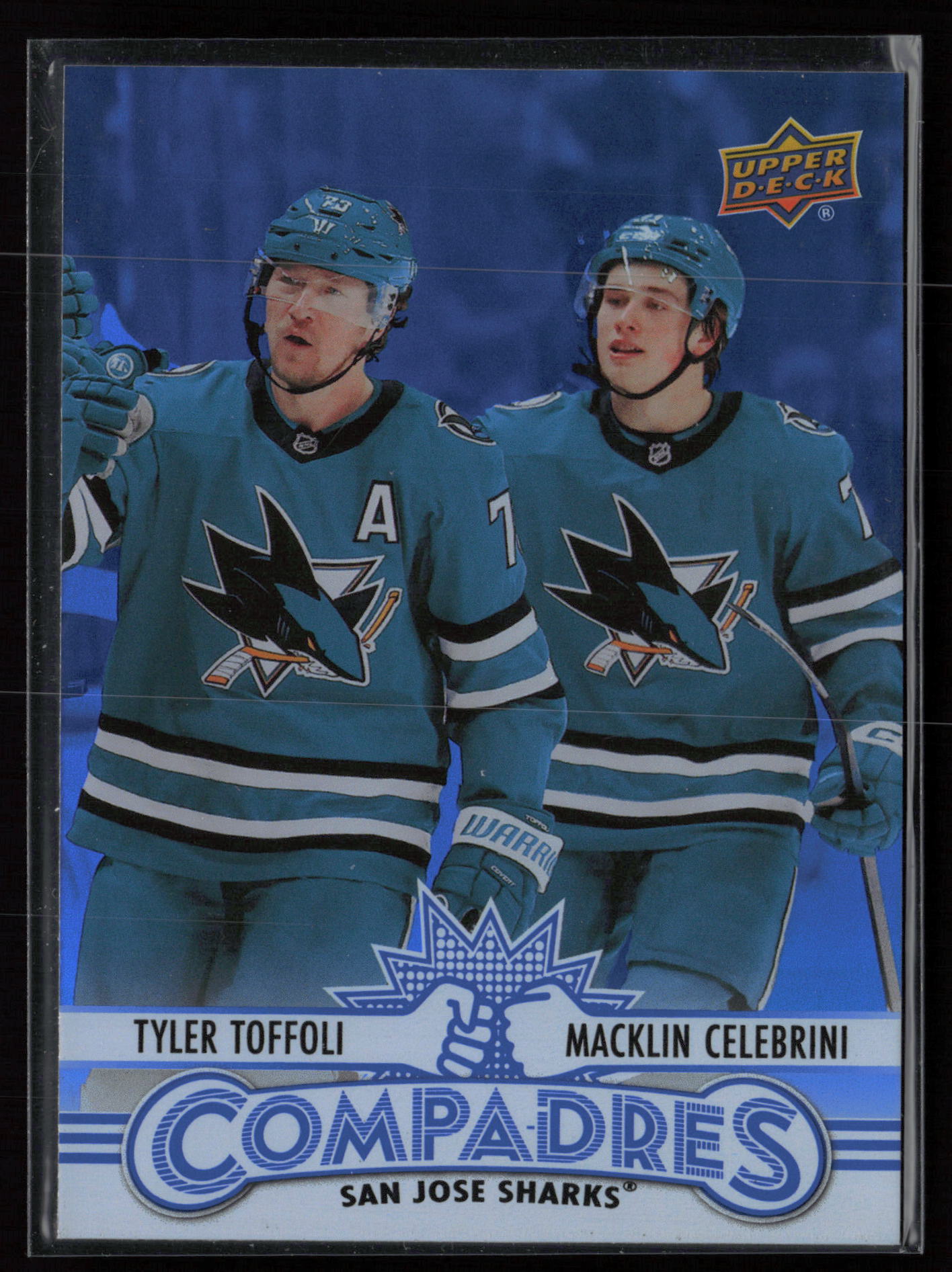 2025 2025-26 Upper Deck Macklin Celebrini / Tyler Toffoli Hockey card front — Card Source Canada