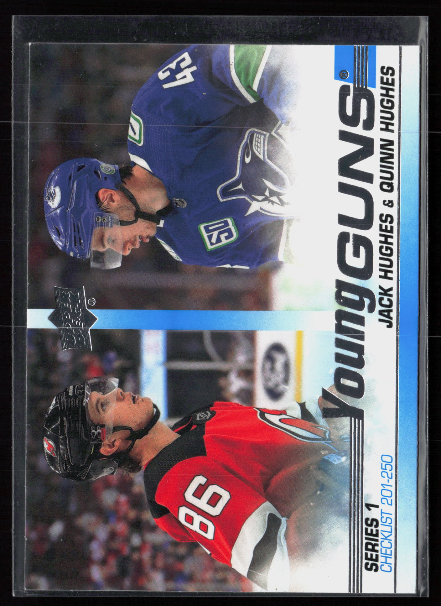 2019 2019-20 Upper Deck Jack Hughes / Quinn Hughes Hockey card front — Card Source Canada