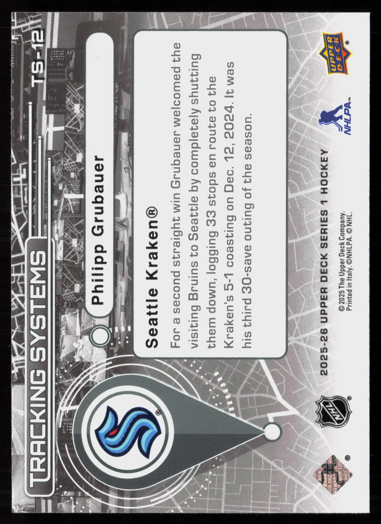 2025 2025-26 Upper Deck Philipp Grubauer Hockey card — Back thumbnail