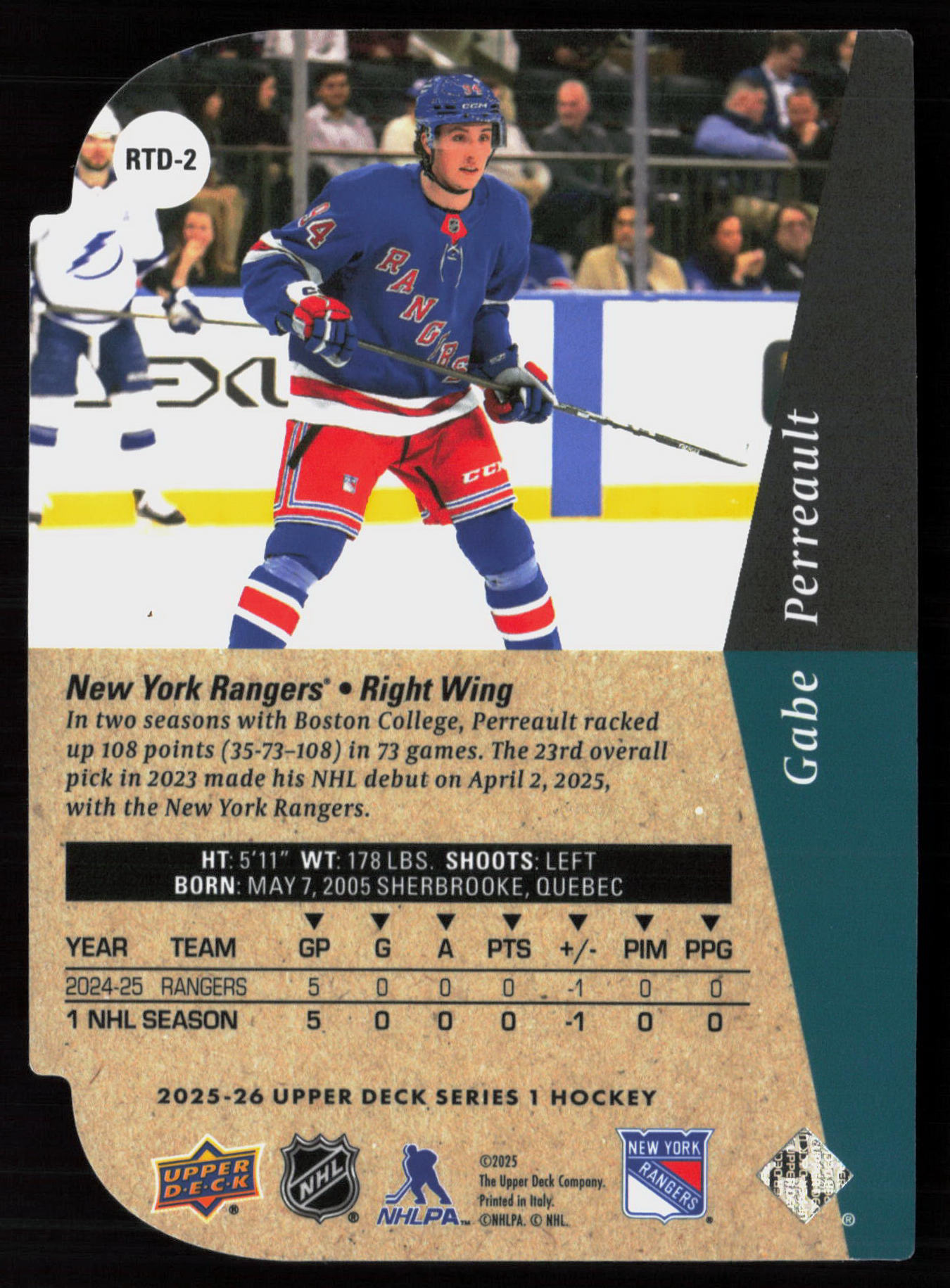 2025 2025-26 Upper Deck Gabe Perreault Hockey card — Back thumbnail
